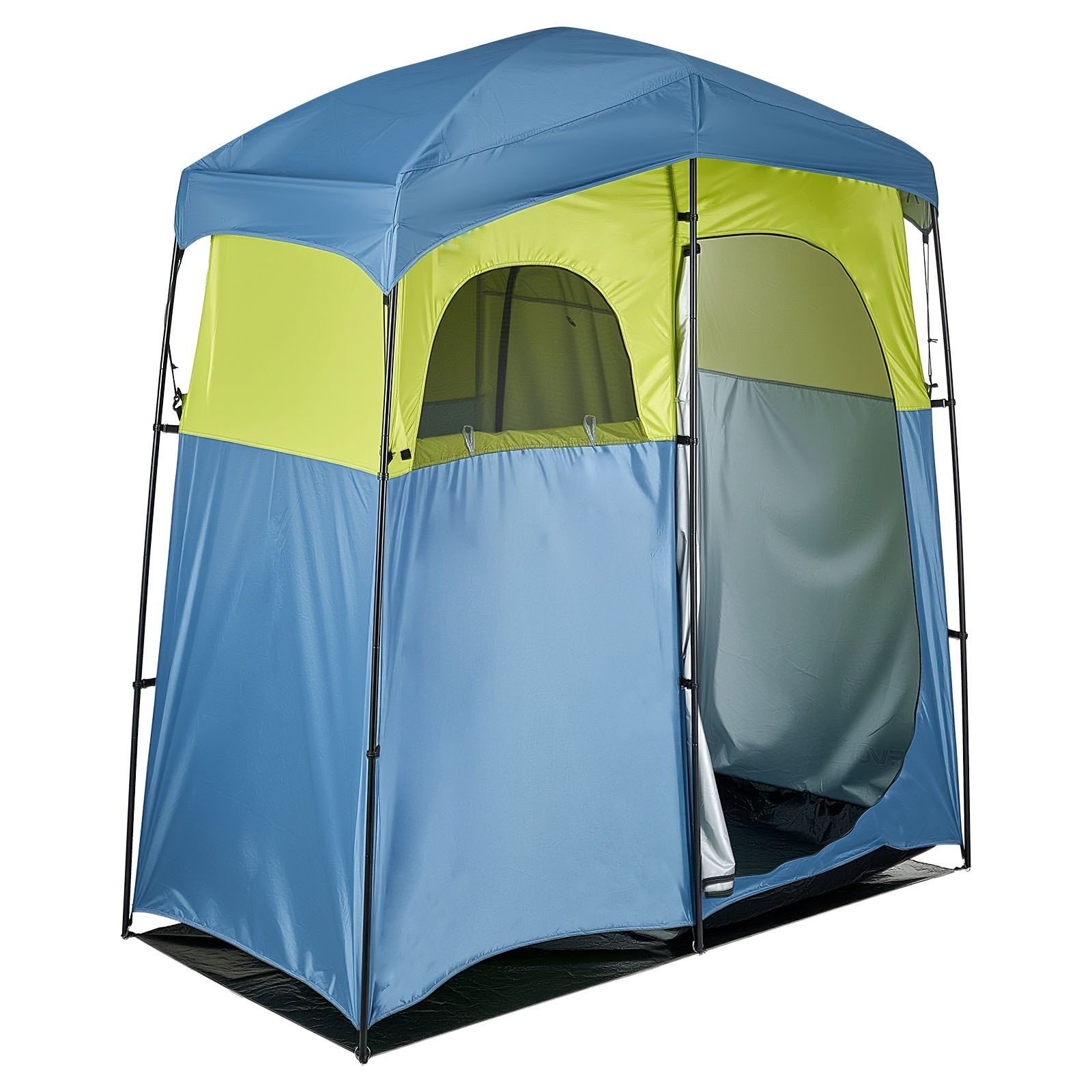 VEVOR Camping Shower Tent, 2-Room Portable Privacy Tent Changing Room with Shower Bag, Ground Stakes, Ropes, Carry Bag, and Support Poles