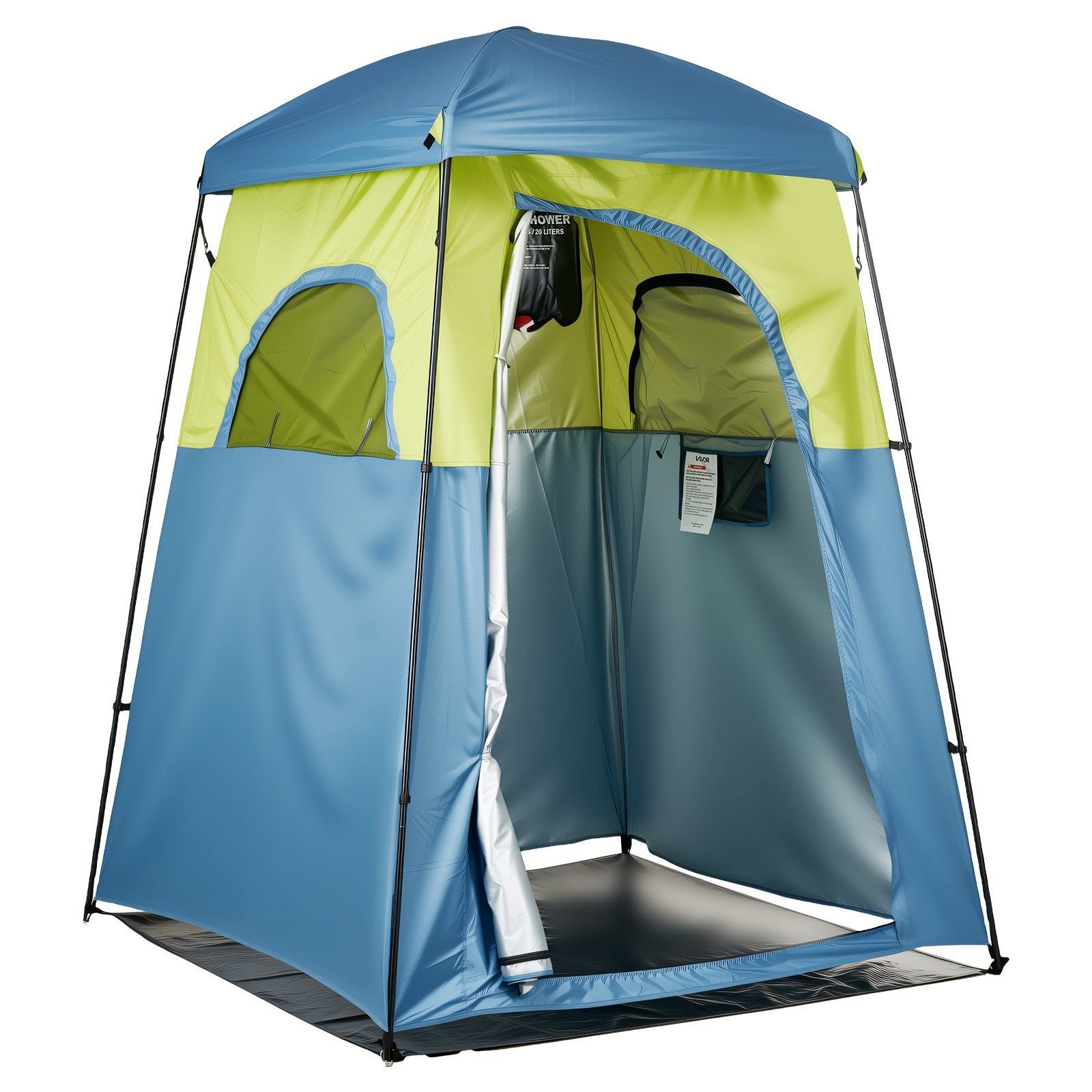 VEVOR Camping Shower Tent, 1 Room, Portable Privacy Tent Changing Room with Shower Bag, Ground Stakes, Ropes, Carry Bag, and Support Poles