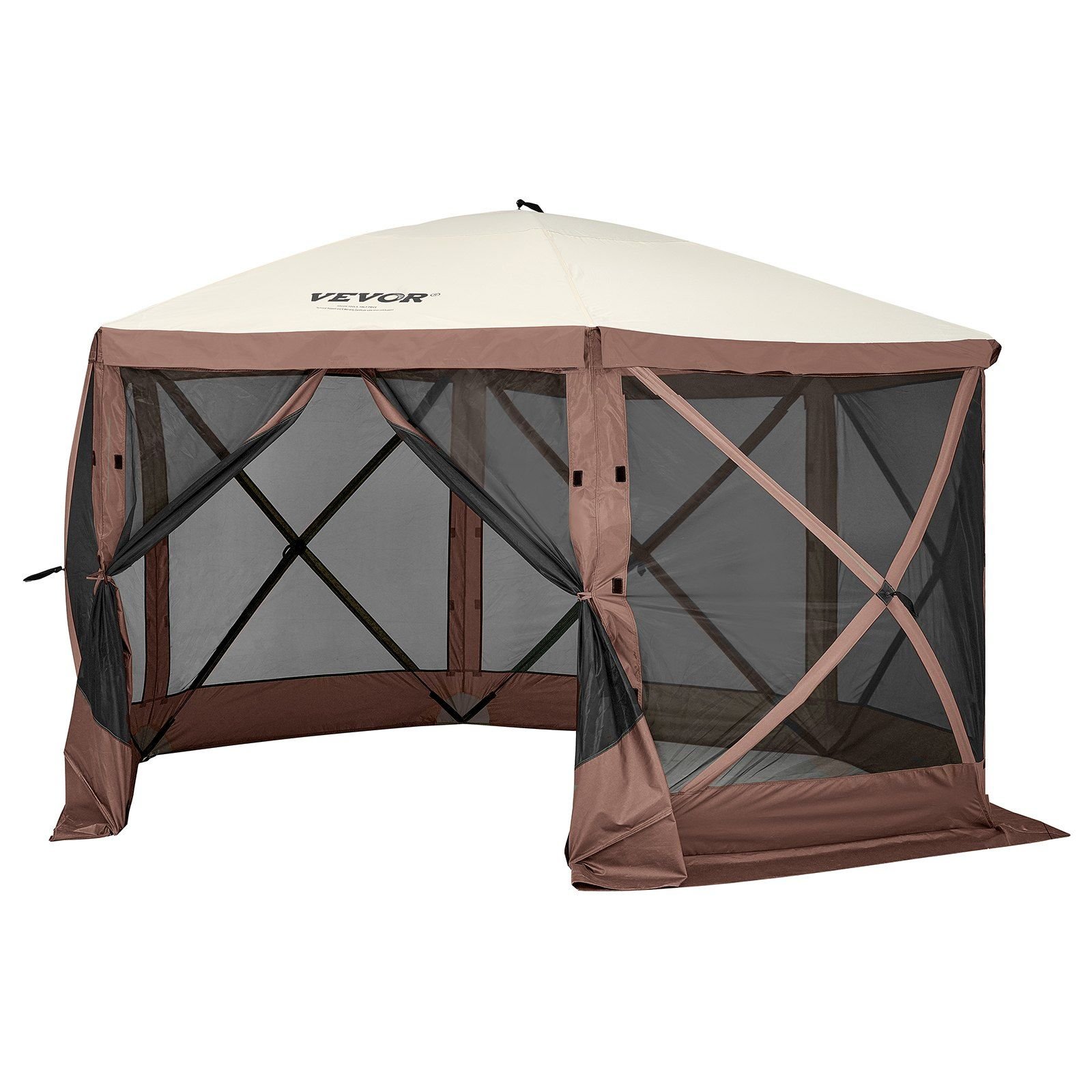 VEVOR Pop Up Gazebo Tent, Pop-Up Screen Tent 6 Sided Canopy Sun Shelter with 6 Removable Privacy Wind Cloths & Mesh Windows