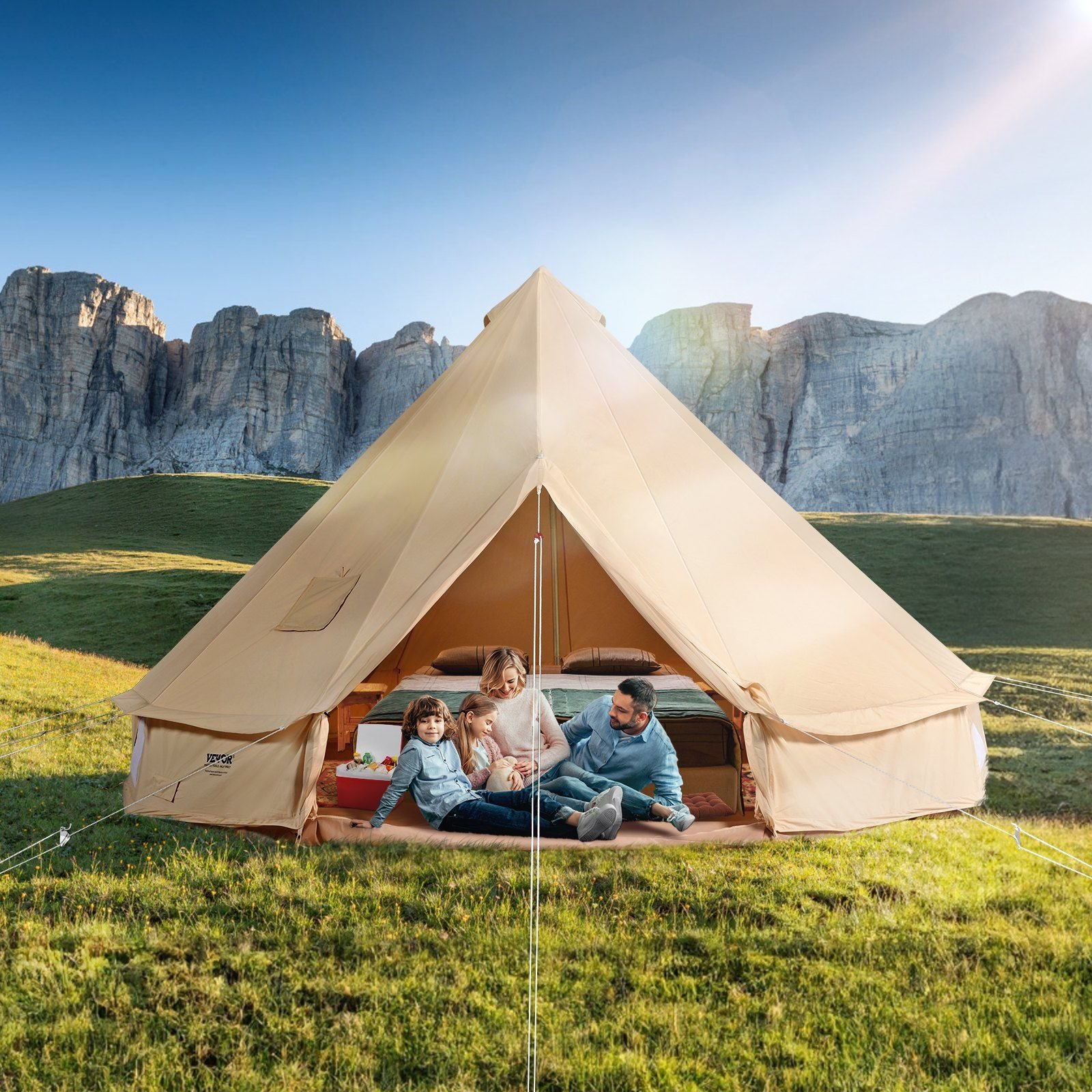 VEVOR Canvas Bell Tent, 4 Seasons 7 m/22.97 ft Yurt Tent, Canvas Tent for Camping with Stove Jack, Breathable Tent Holds up to 12 People