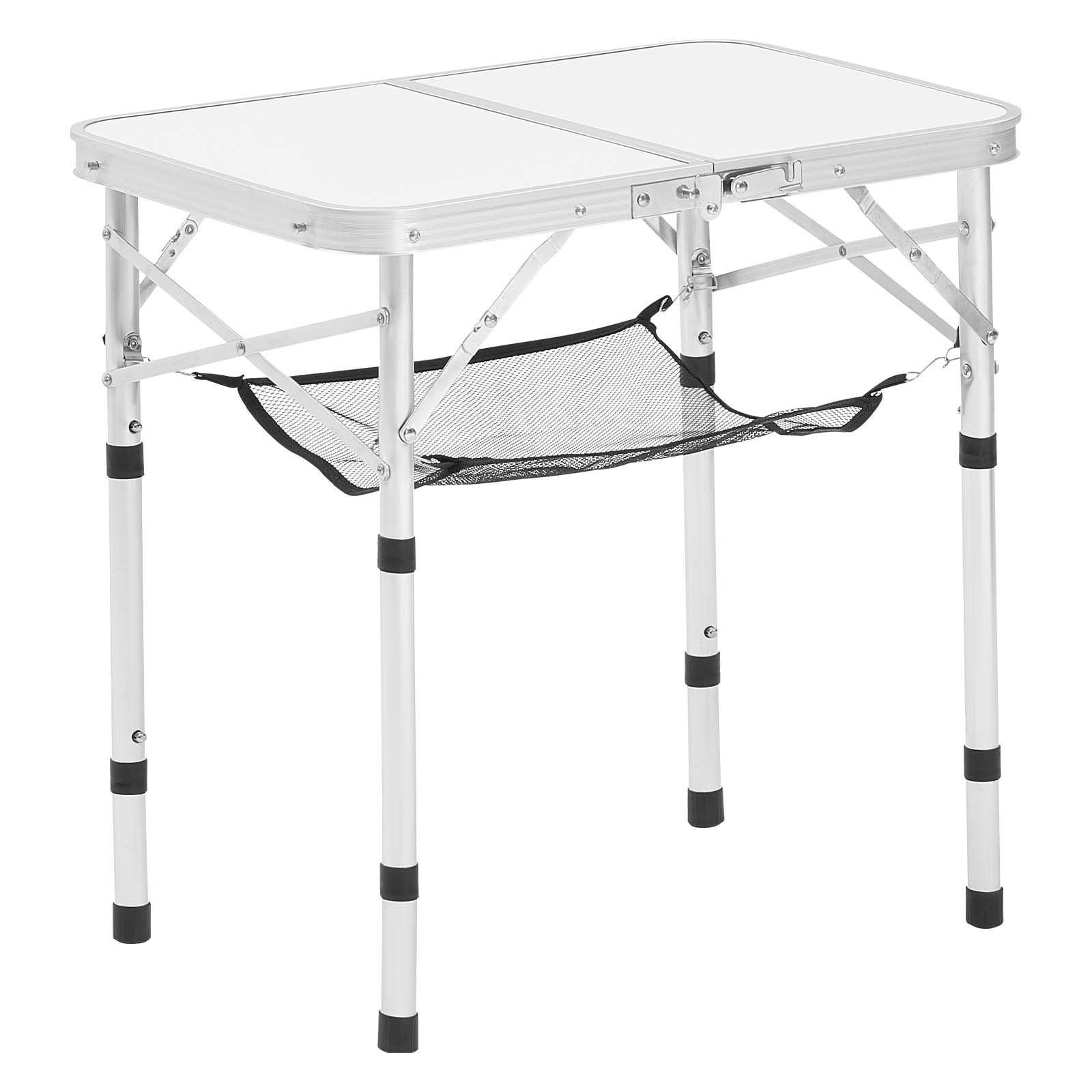 VEVOR Folding Camping Table, Adjustable Height Portable Side Tables, Aluminum MDF Beach Table with Mesh Layer, Carrying Handle