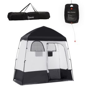 Shower Tent w/ Two Rooms, Shower Bag, Floor and Carrying Bag, Portable Privacy Shelter, Instant Changing Room for 2 Person, Black