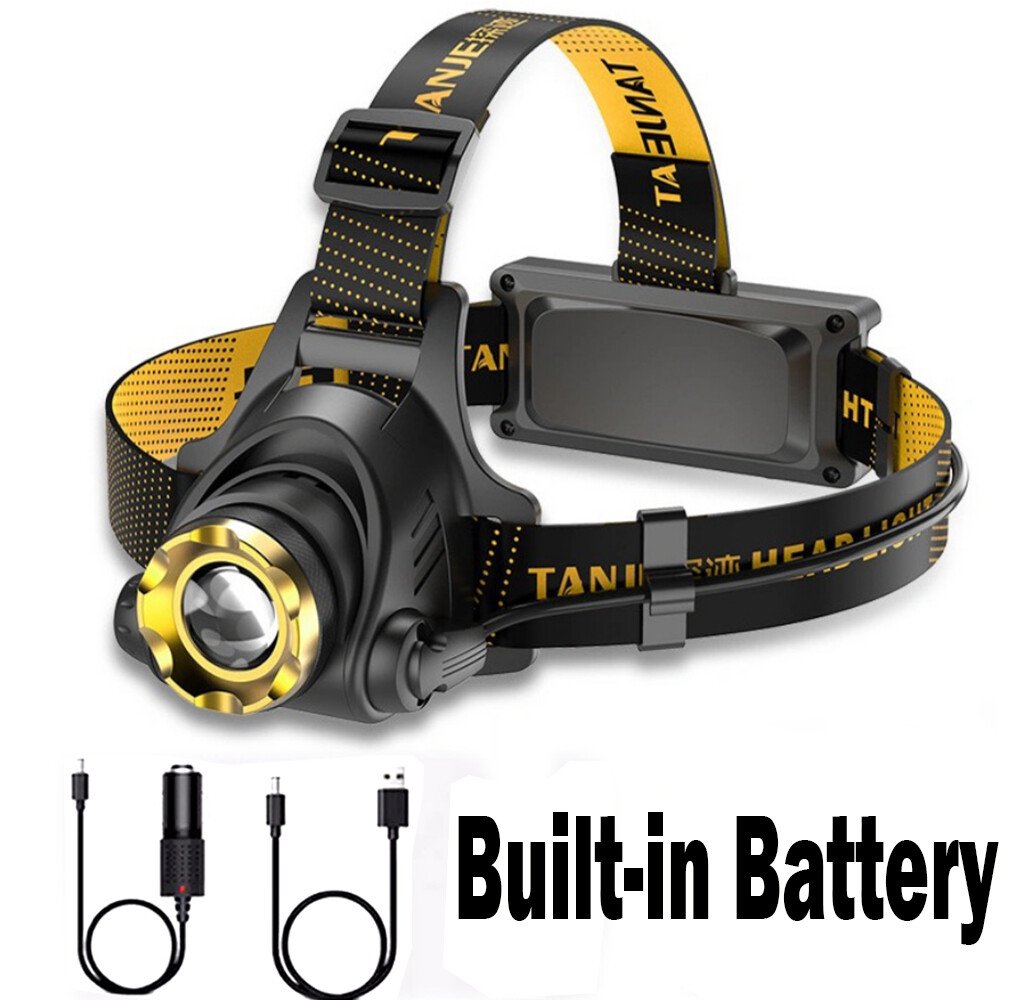 LED Headlamp Rechargeable Head Torch Zoom Headlight Lamp Powerful Flashlight Fishling Driving Camping Light With 3 Modes Work Light (Option: Black)
