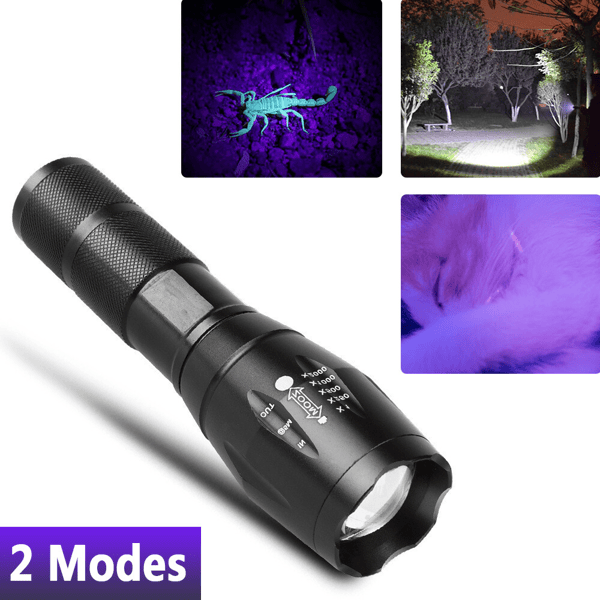 2-in-1 LED Flashlight, Ultraviolet And White Light, Adjustable Focus LED Inspection Light-TK,TMEU For Self-pickup (Option: Black)