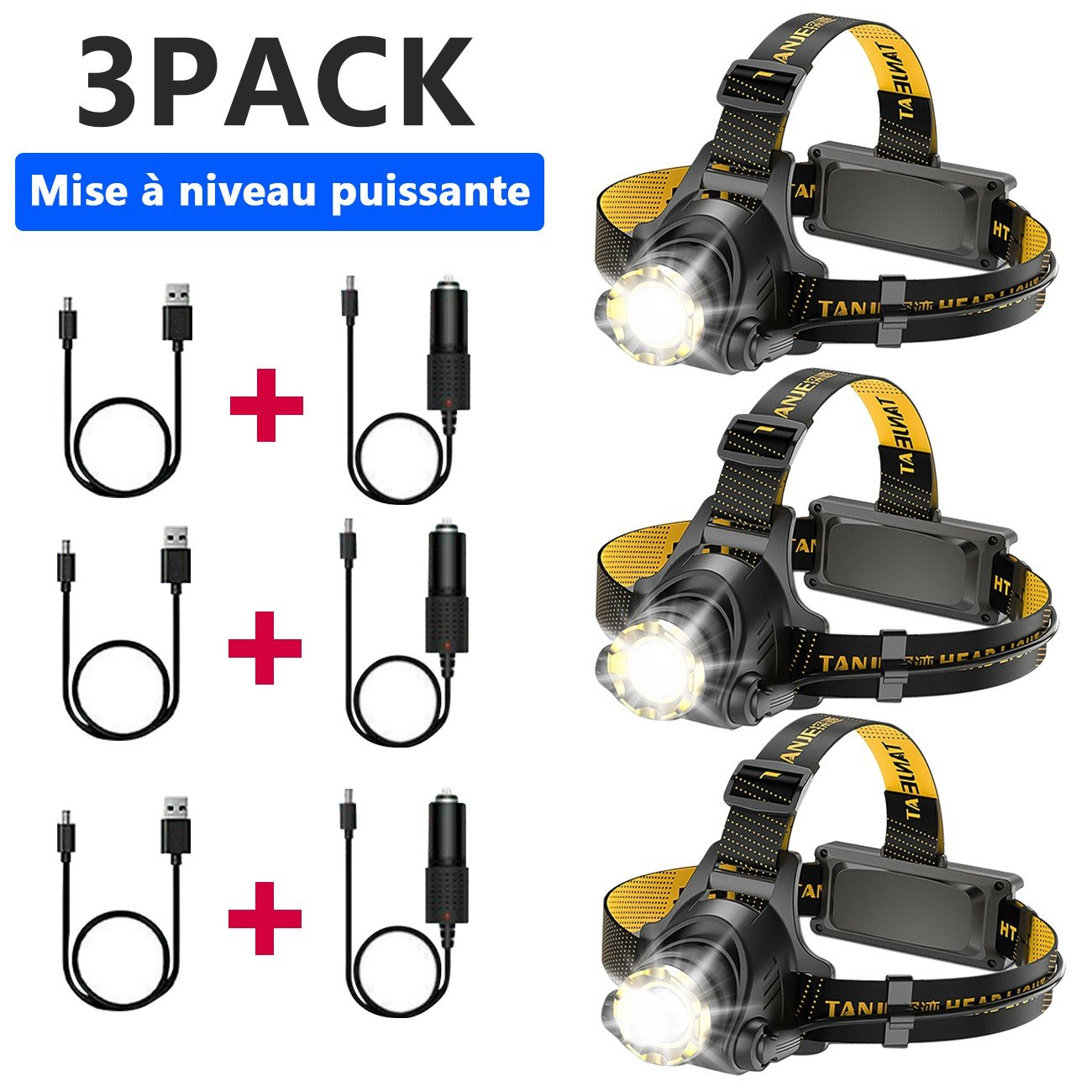 LED Headlamp Rechargeable Head Torch Zoom Headlight Lamp Powerful Flashlight Fishling Driving Camping Light With 3 Modes Work Light (Option: 3PACK)