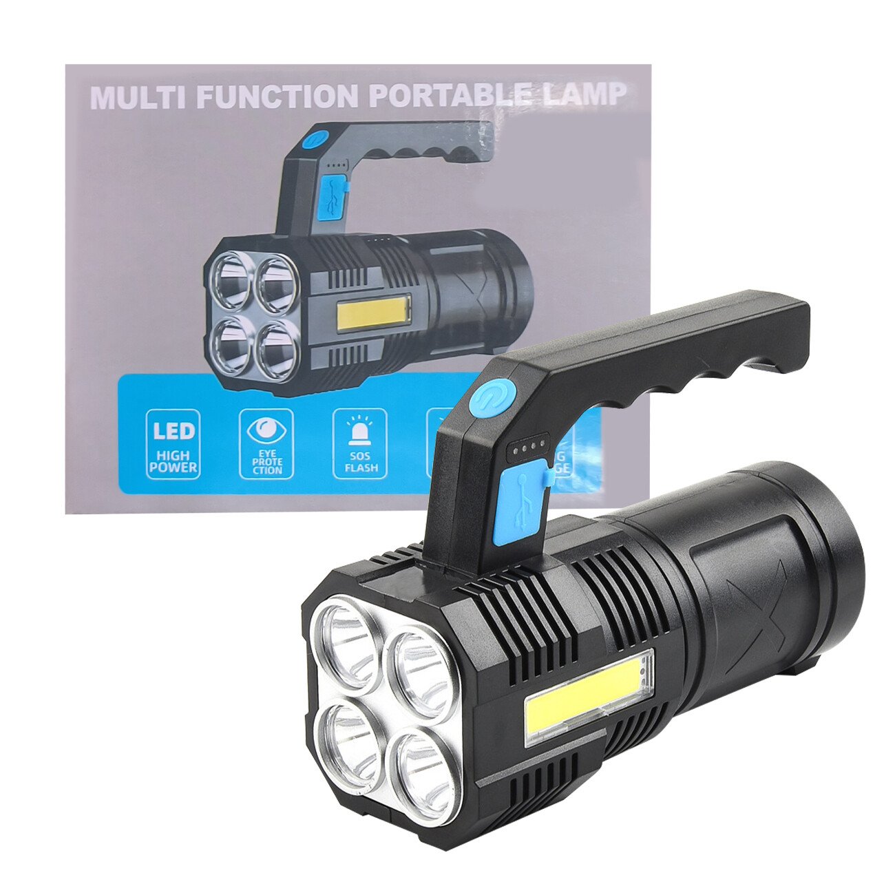 LED Flashlight USB Rechargeable Torch COB Spotlight Camping Light High Lumens Emergency Lamp 4 Modes Waterproof Work Light (Option: Black)