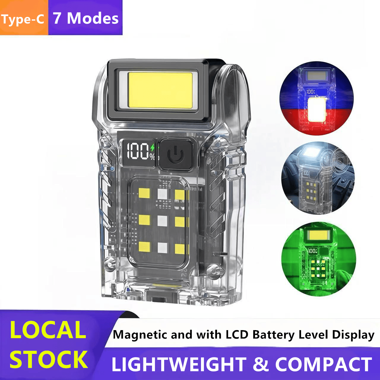 Mini Pocket LED Flashlight Magnetic USB Rechargeable Torch Work Light Belt-Clip (Option: 1Pc)