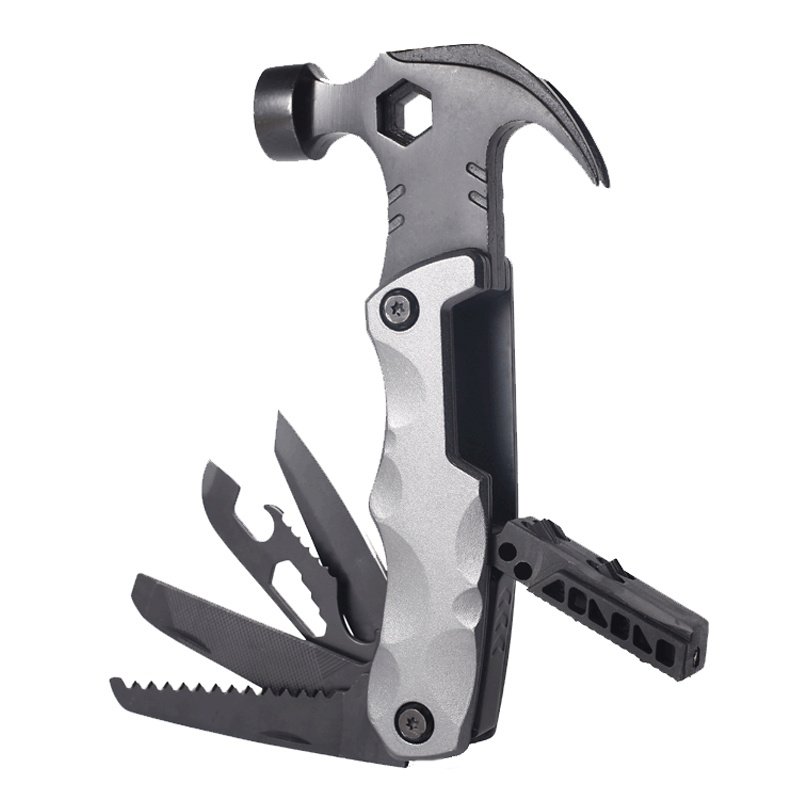 Multifunctional Survival Tools Foldable Outdoor Tool Hammer (Color: Grey, Type: Nail Hammer)